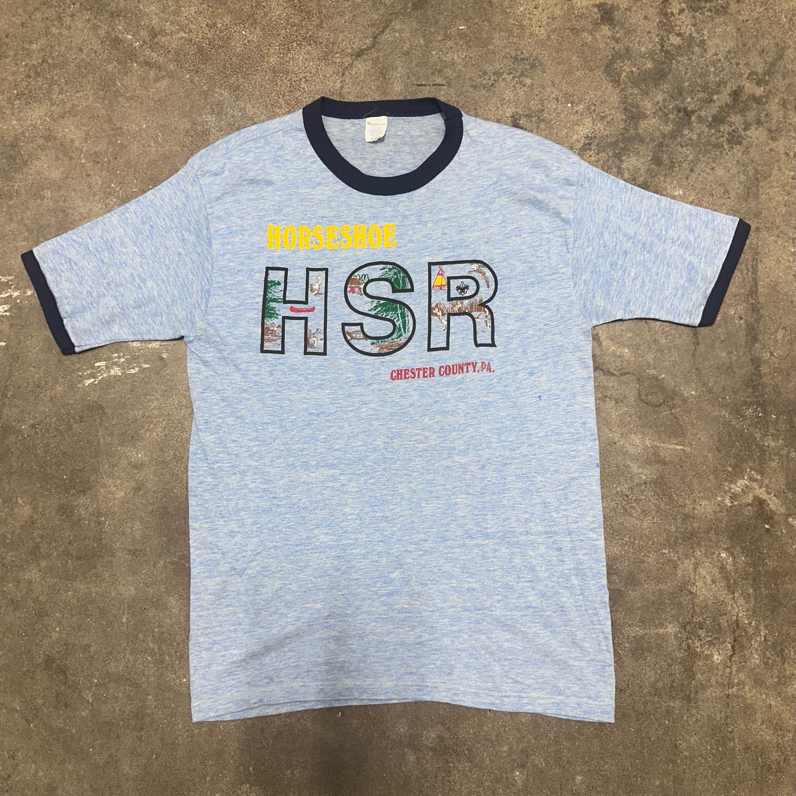 Blue Horseshoe Camp Ringer T-Shirt - XL