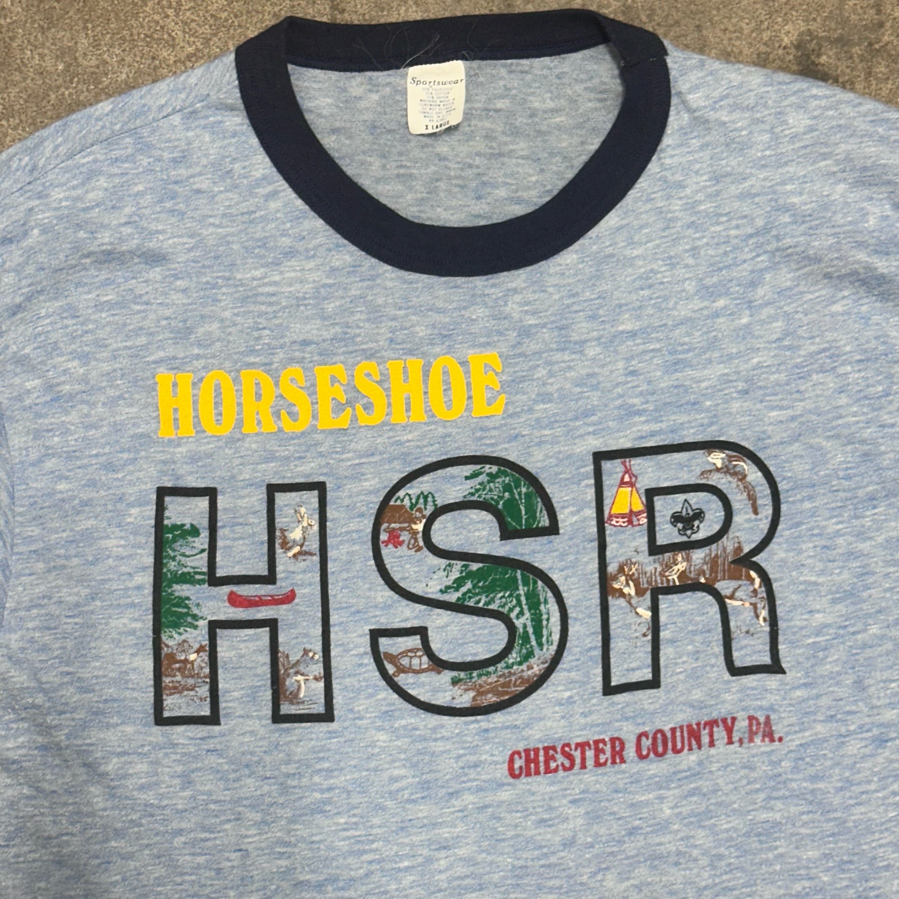 Blue Horseshoe Camp Ringer T-Shirt - XL