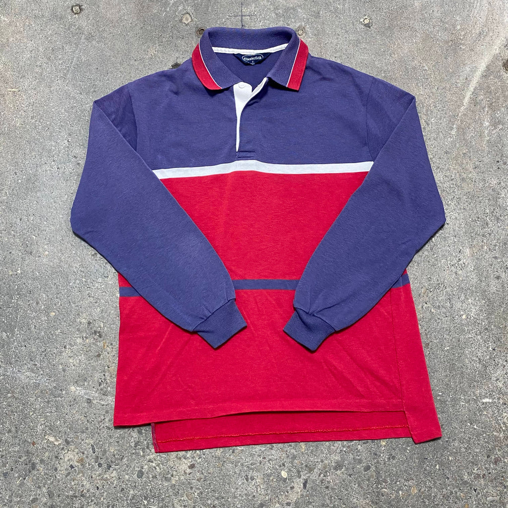 Striped Chesterfield Long Sleeve Polo - L