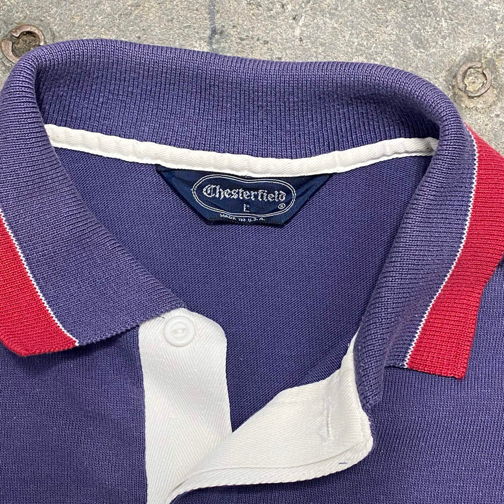 Striped Chesterfield Long Sleeve Polo - L