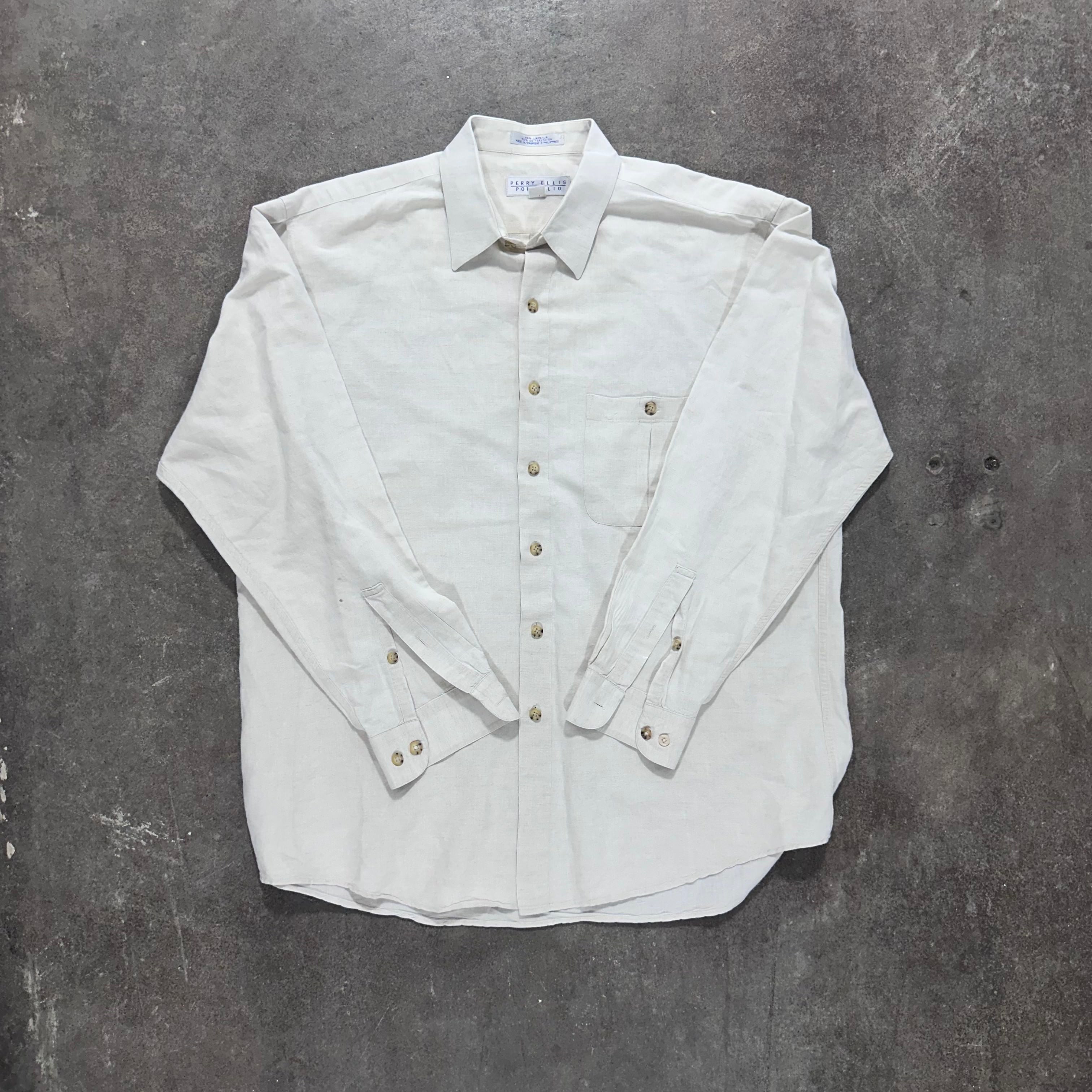 Beige Perry Ellis Linen Shirt - XL