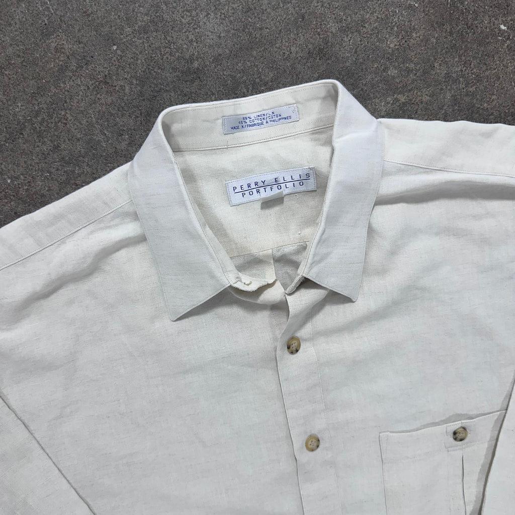 Beige Perry Ellis Linen Shirt - XL