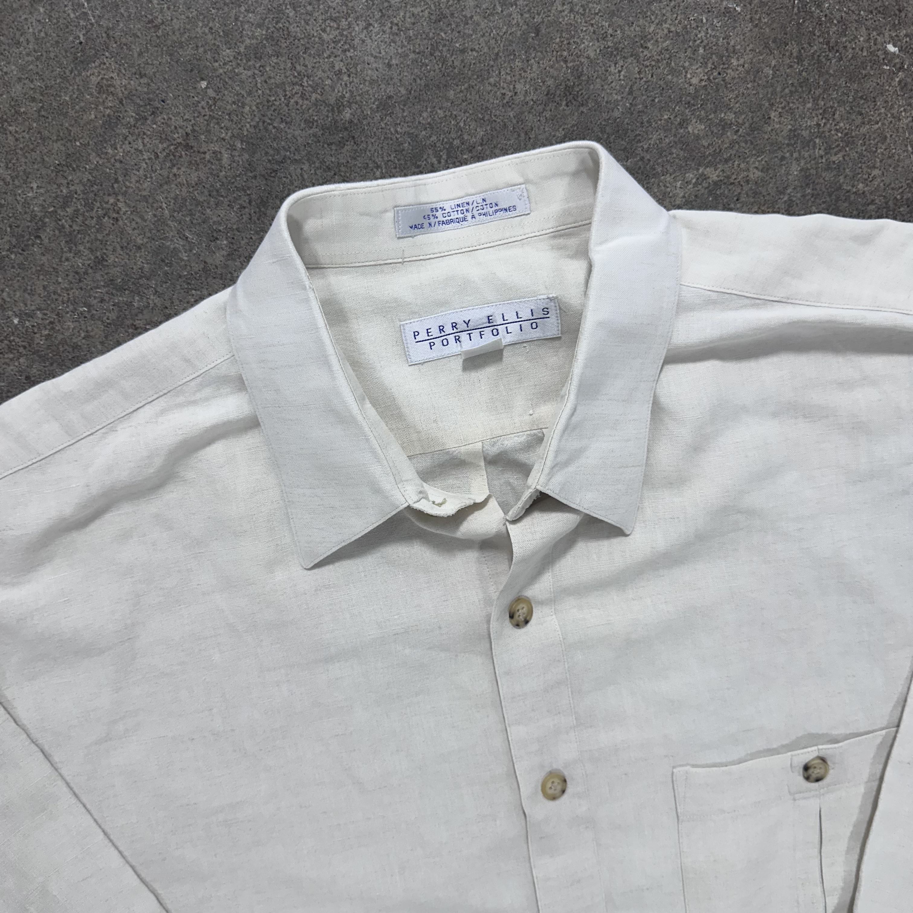 Beige Perry Ellis Linen Shirt - XL
